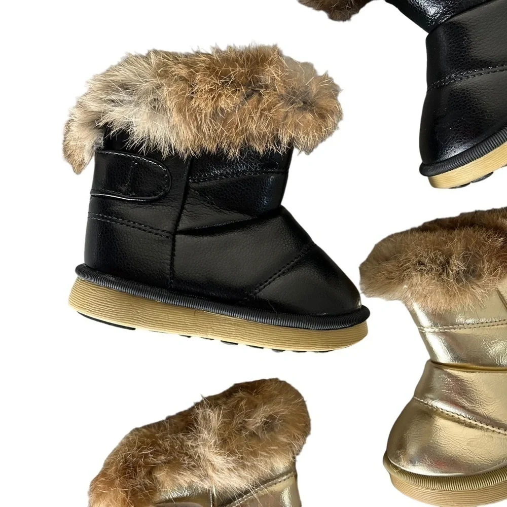 BABY GIRL Faux Fur Gold and Black‎ Boots Set of 2